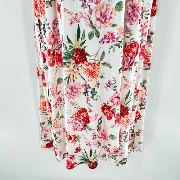 Siren Lily White/Pink/Green Sleeveless Longer Flowing Maternity Sundress-Size L - Picture 3 of 10